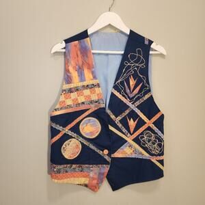 Vintage Handmade Sampler Vest Women's 90's Fashion Retro Unique Artisan - Size M